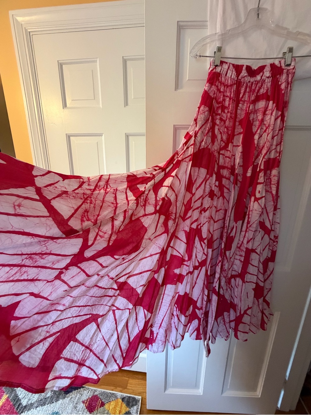 Boho Tie-Dye Maxi Skirt in Pink and White